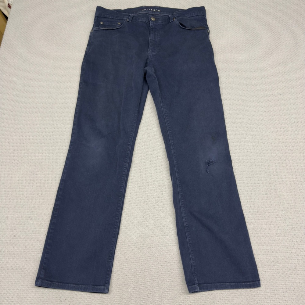 Mott & Bow Pants Mens 35x32 Navy Blue Cotton Straight Fit Distressed Casual